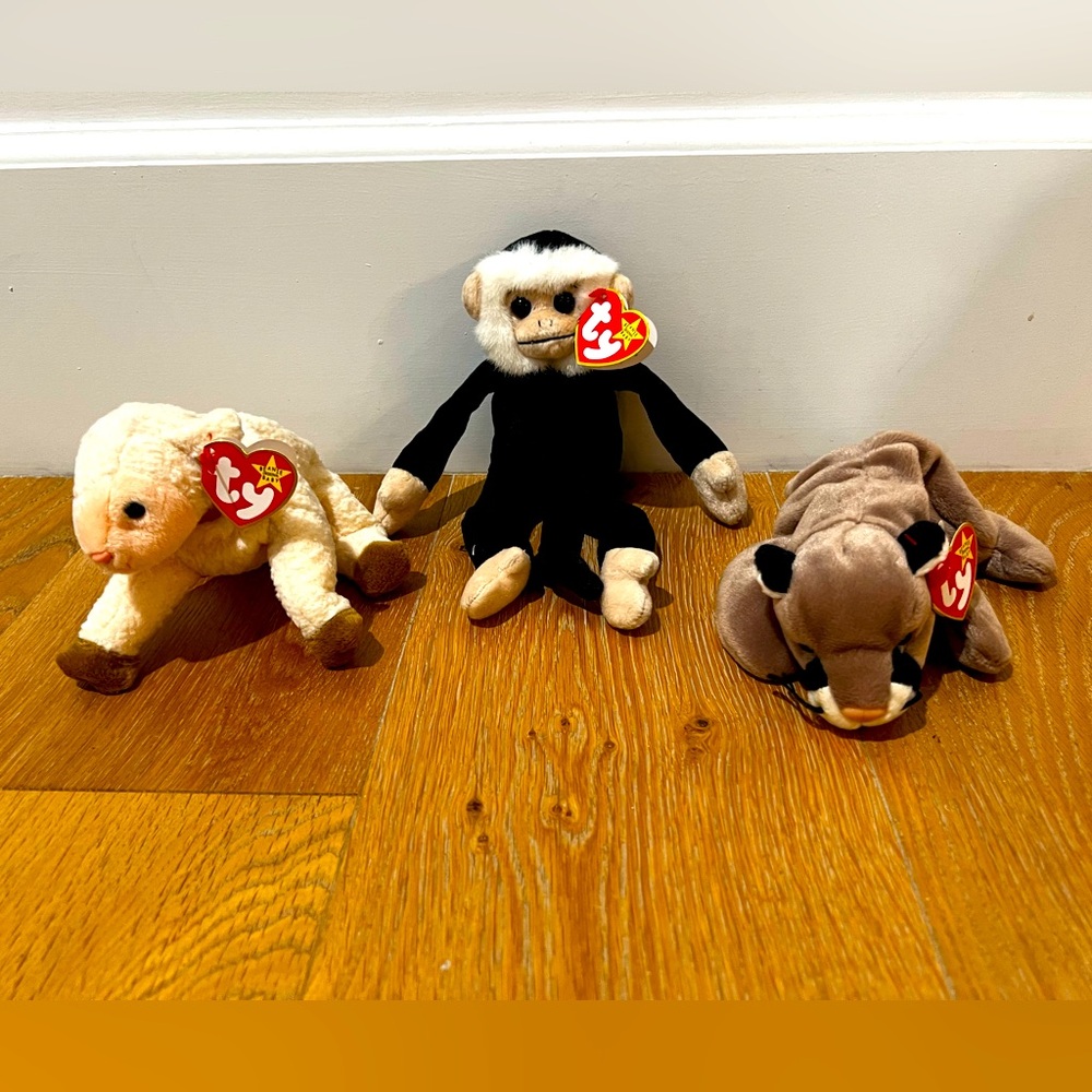 Set of 3 Vintage 1990s Ty Beanie Babies RARE with errors! Mooch, Canyon & Ewey
